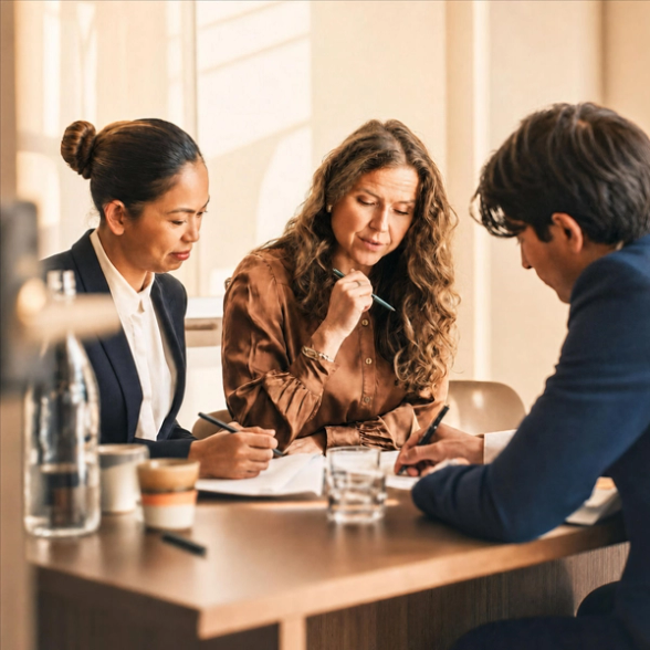 Colleagues having a meeting and working  
