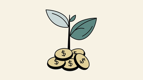 Green plant growing out of a collection of coins