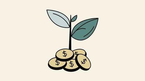 Green plant growing out of a collection of coins
