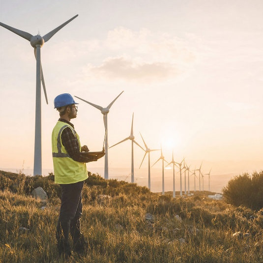 Man working with wind turbines
