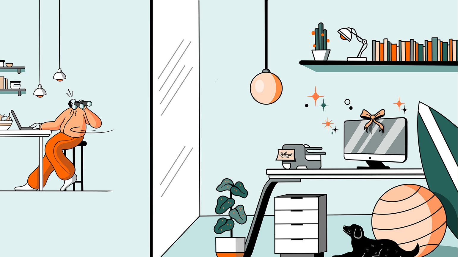 An office scene, with a desk laden with top-notch equipment.