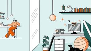 An office scene, with a desk laden with top-notch equipment.