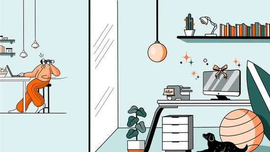 An office scene, with a desk laden with top-notch equipment.