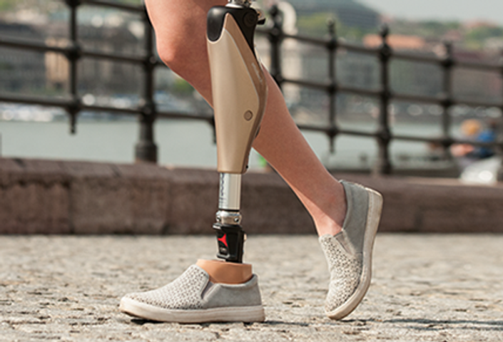 Knee and hip prosthetics from Otto Bock are displayed at the convention  center in Leipzig, Germany, 15 May 2012. The orthopedics and rehab  technology trade fair is taking place in Leipzig in
