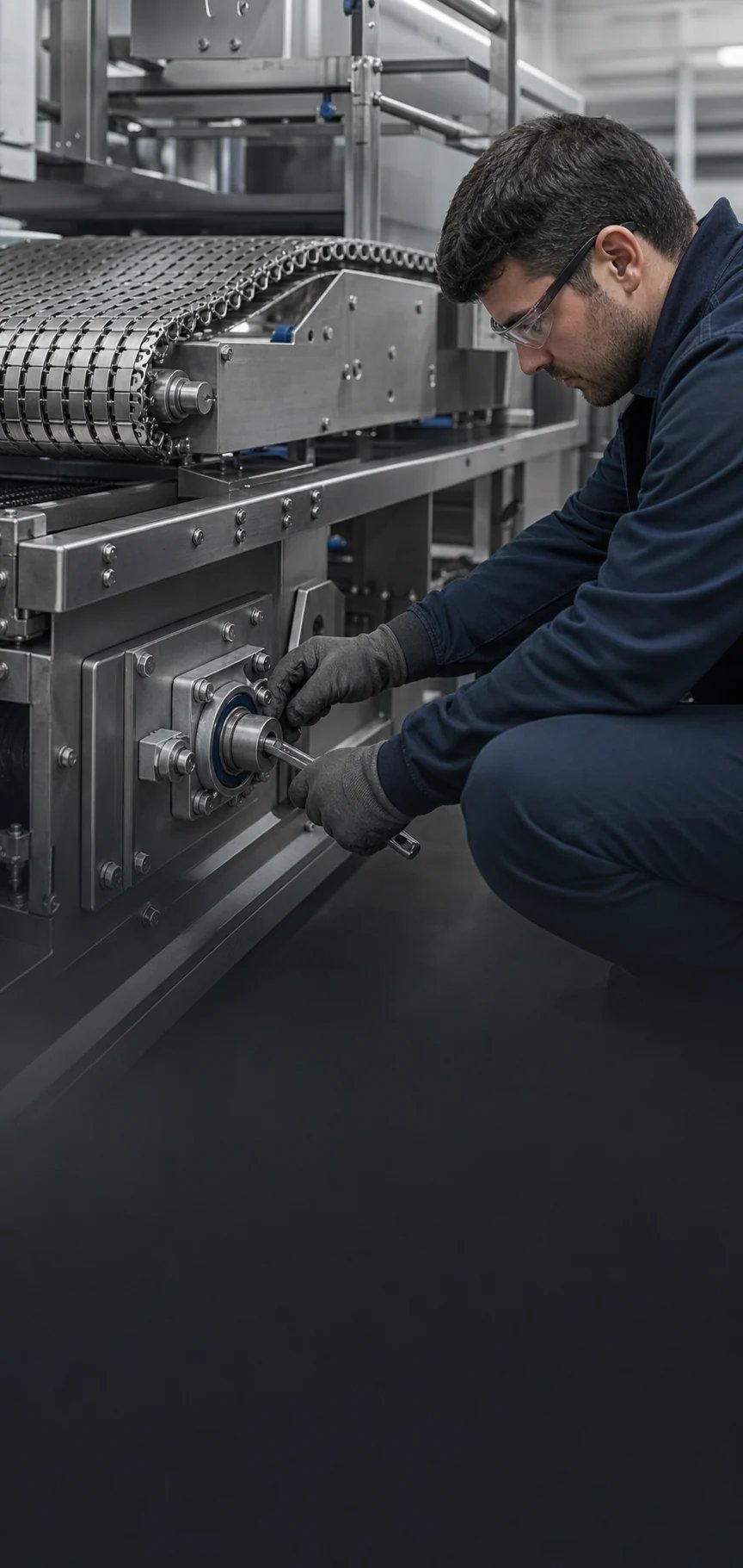 Técnico reparando el mecanismo de una máquina industrial