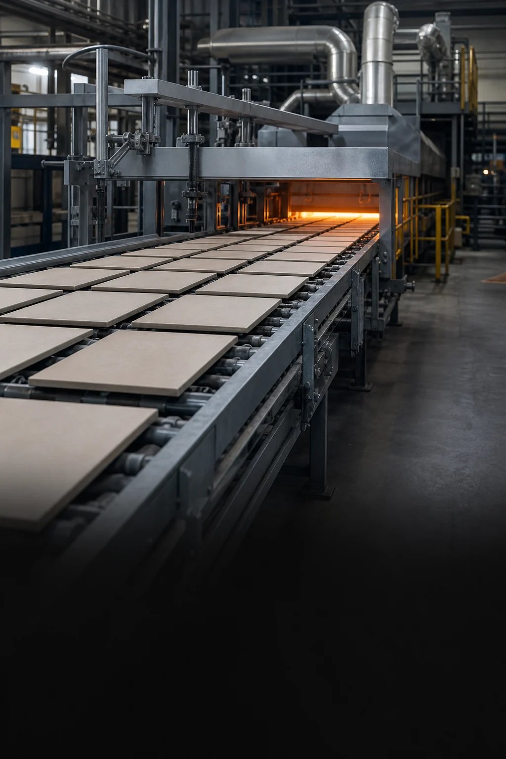 Línea de fabricación cerámica con transportador y horno industrial