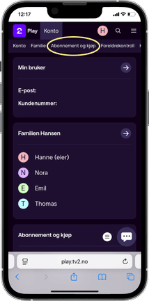 Gif som viser Konto-sidene.
