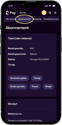 Gif som viser Konto-sidene.