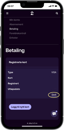 Mobil er inne på kategorien betaling.