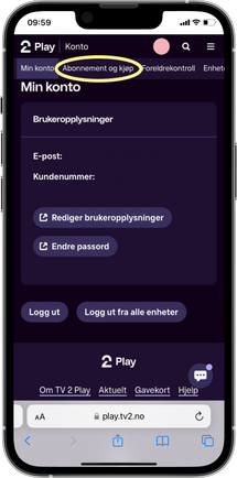 Skjermbilde som viser hvor knappen for å endre abonnement ligger.