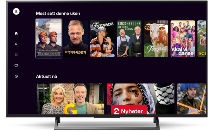 Bilde av fjernsyn som har åpnet TV 2 Play-appen.