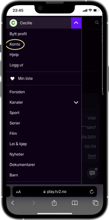 En mobil viser menyen på nettsiden