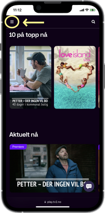 Skjermbilde som viser hvor man finner meny på nettsiden