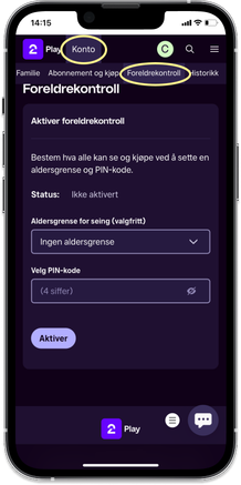 Skjermbilde av hvor du kan aktivere foreldrekontroll