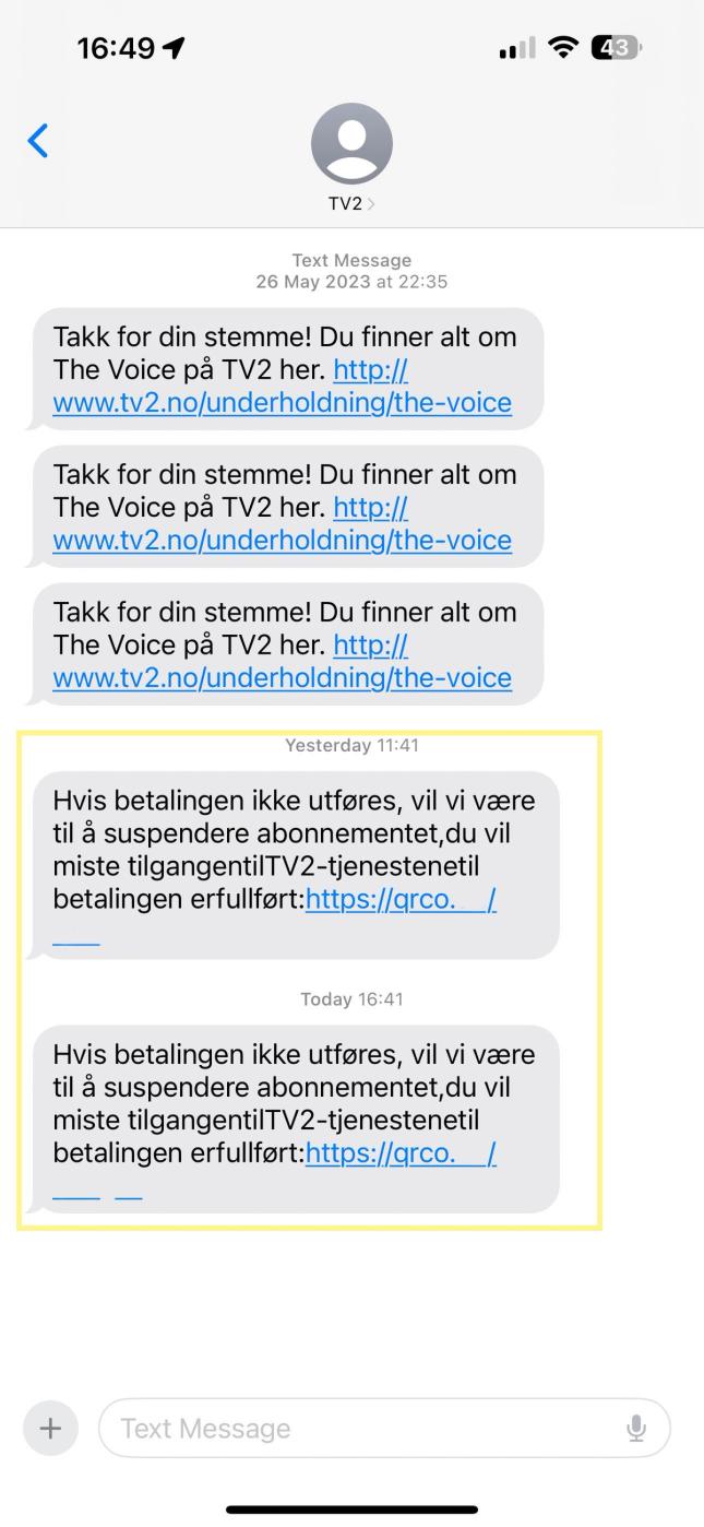 Skjermbilde av SMS-er.