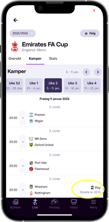 Skjermbilde fra TV 2 Sport-appen.