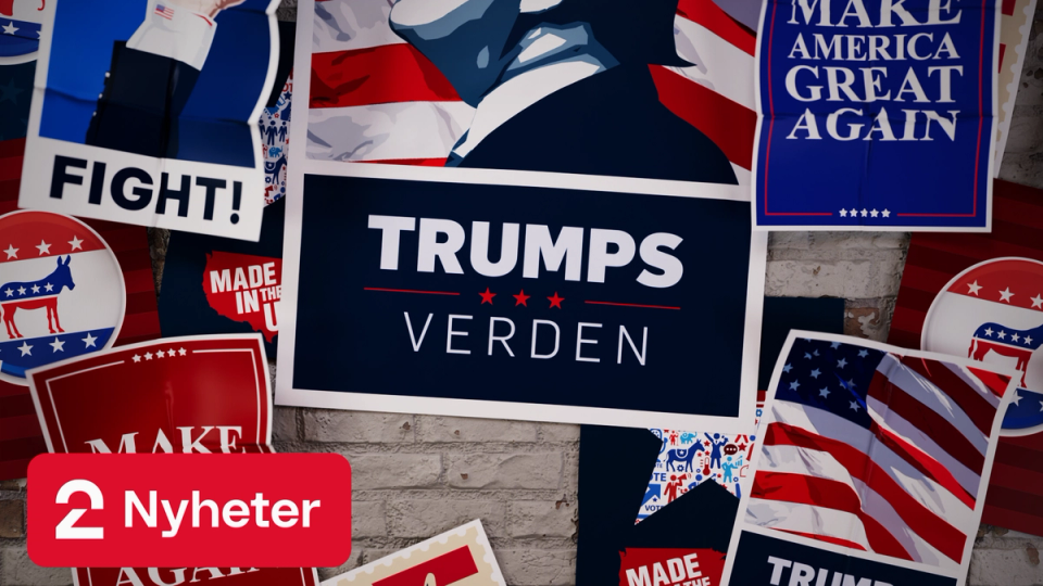 Plakat hvor det står Trumps verden
