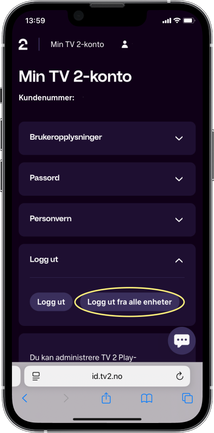 Skjermbilde av knappen for å logge ut fra alle enheter