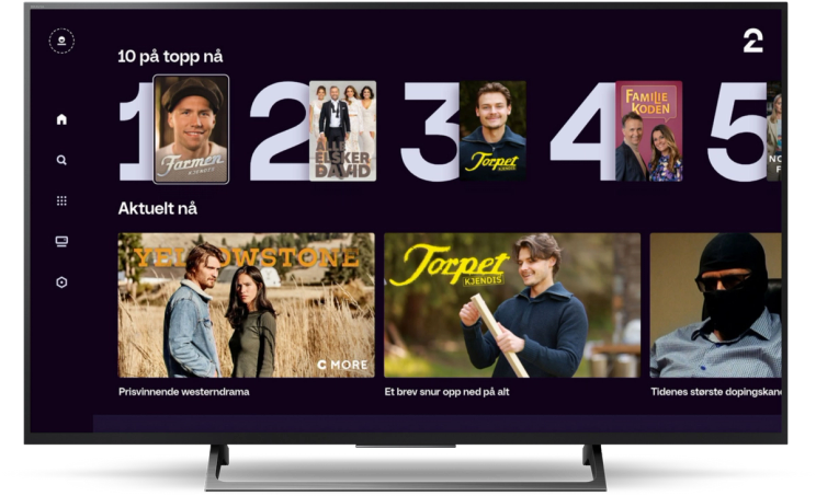 TV-skjerm som viser innhold i TV 2 Play-appen.