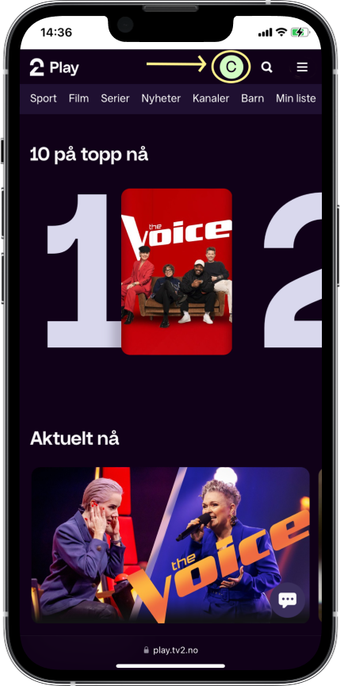 Bilde av telefon som er inne på tv2play.no