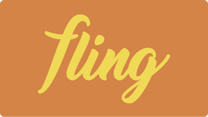 Kursivtekst med logo for Fling
