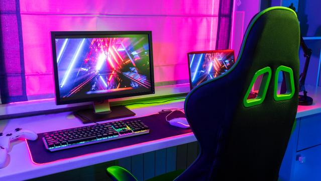 gaming setup with computer chair