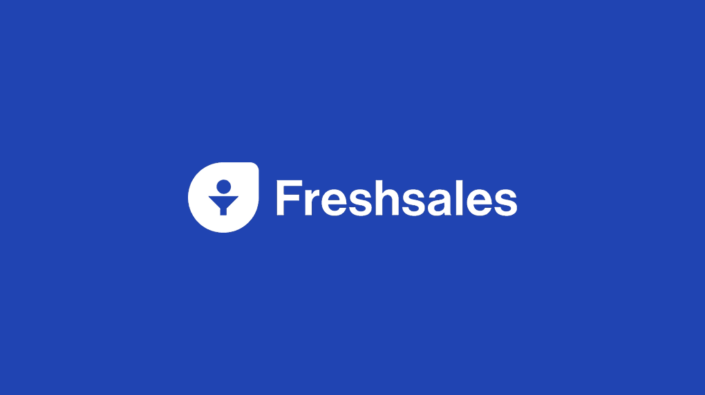 Freshsales' logo in white on a blue background