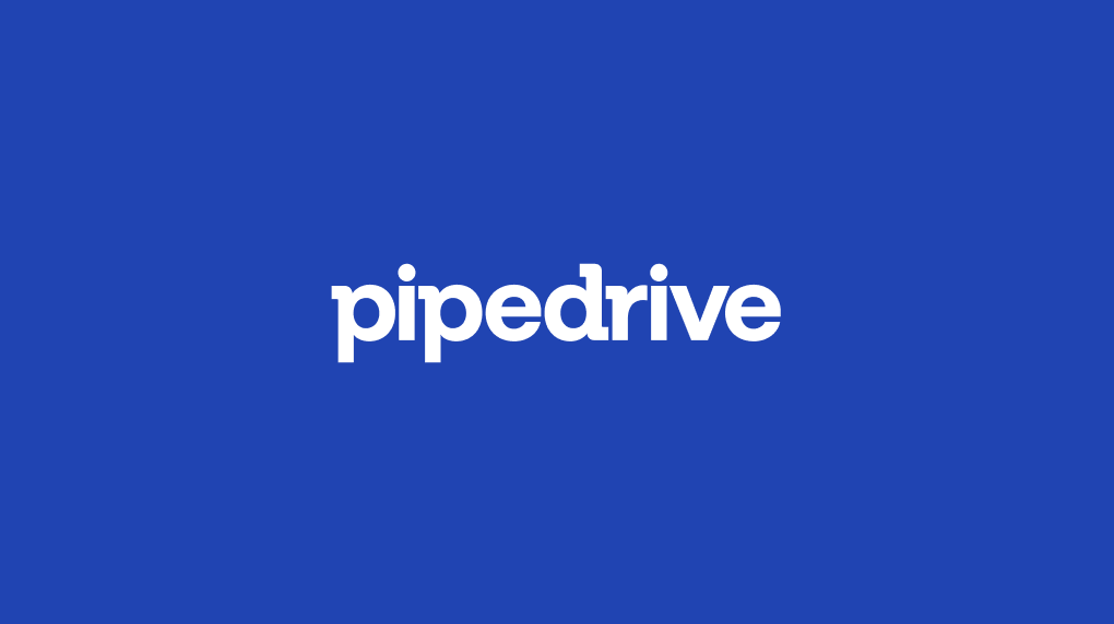 Pipedrive's logo in white on a blue background
