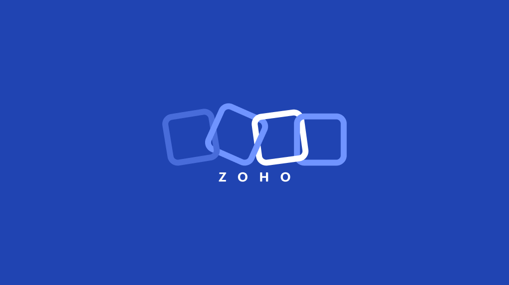 Zoho's logo in white on a blue background