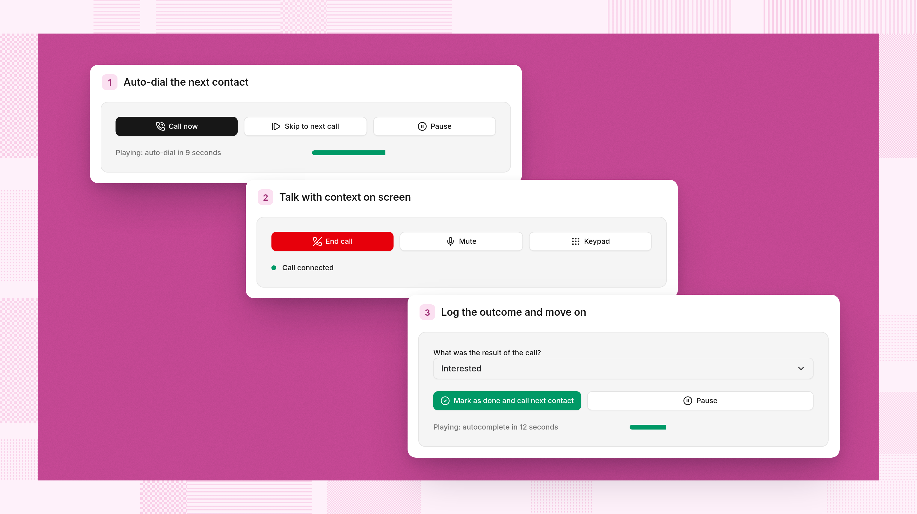Reevo's power dialer functionality on display