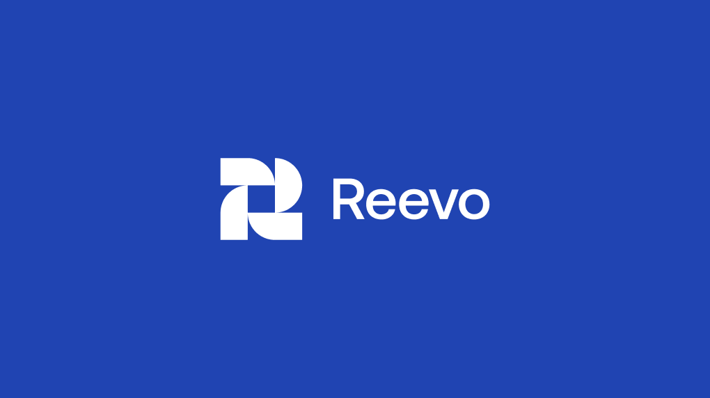 Reevo's logo in white on a blue background