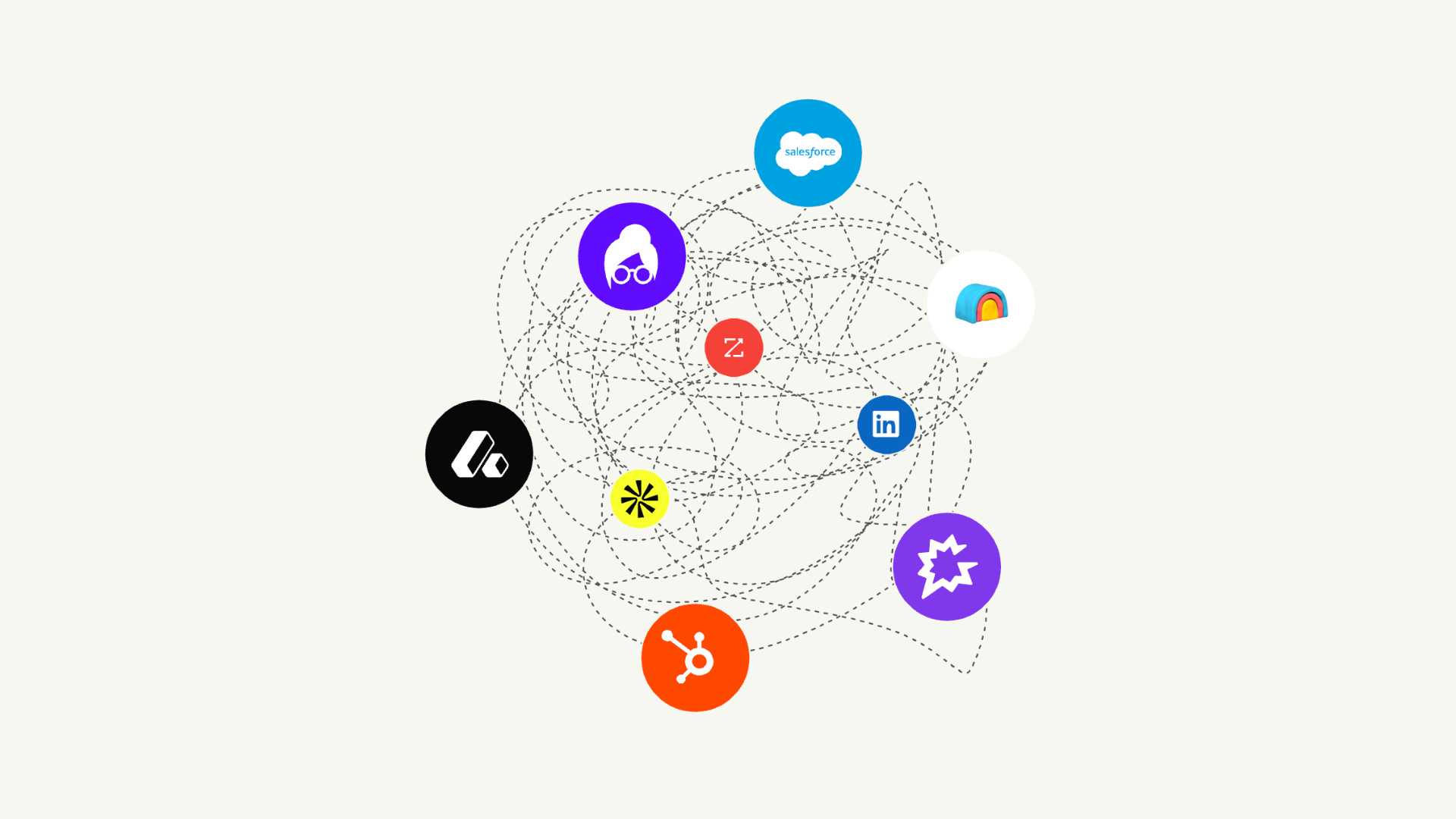 A diagram signaling a legacy sales stack's hub-and-spoke model