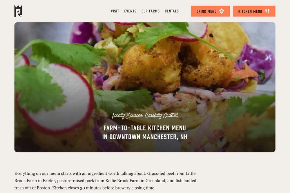 Republic Brewing Company kitchen menu page on the website