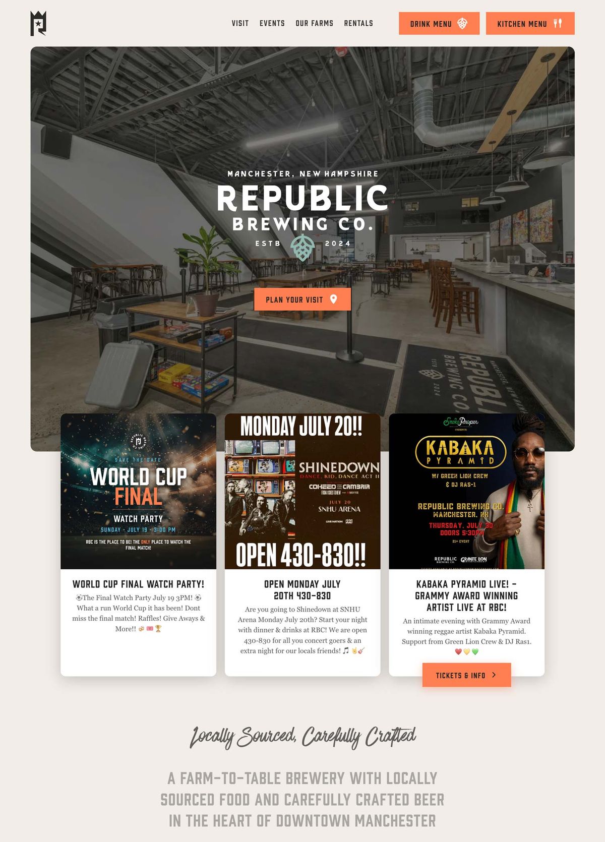 Republic Brewing Company website homepage design, Manchester NH