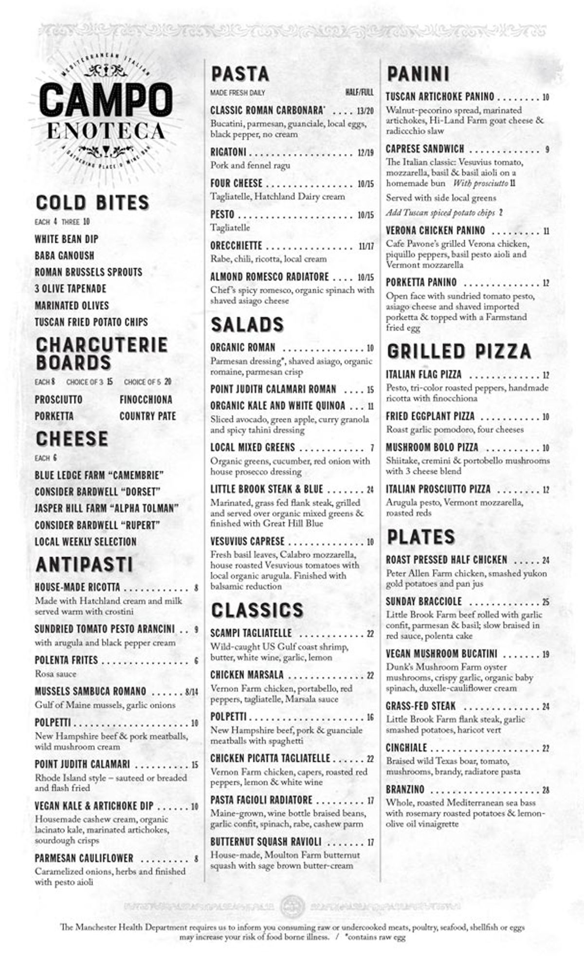 Campo Enoteca Menu Design — Campo Enoteca