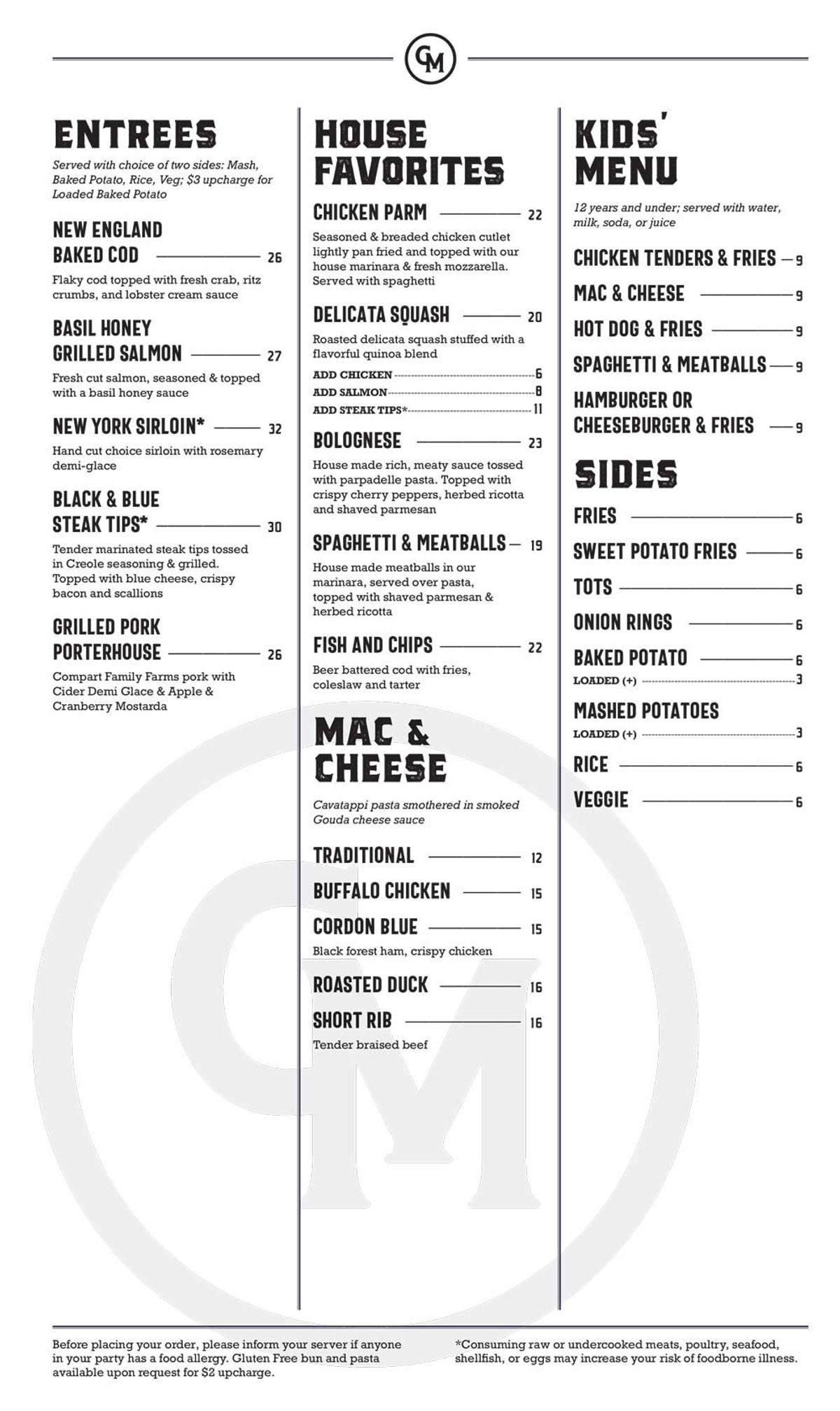 Cedar and Main Menu — Cedar and Main Tavern (2)