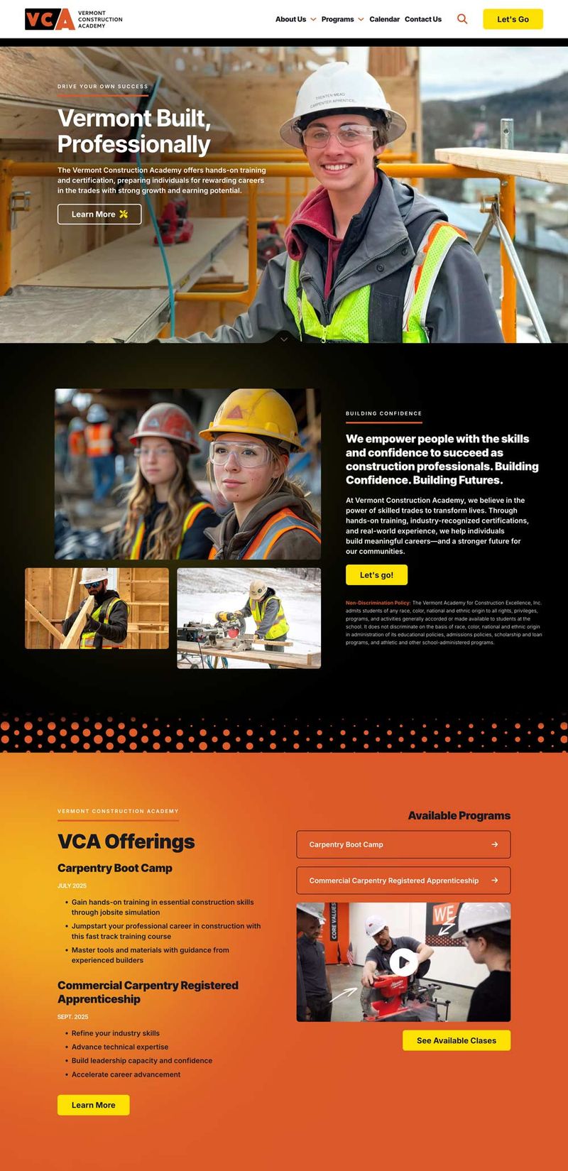 Vermont Construction Academy Website