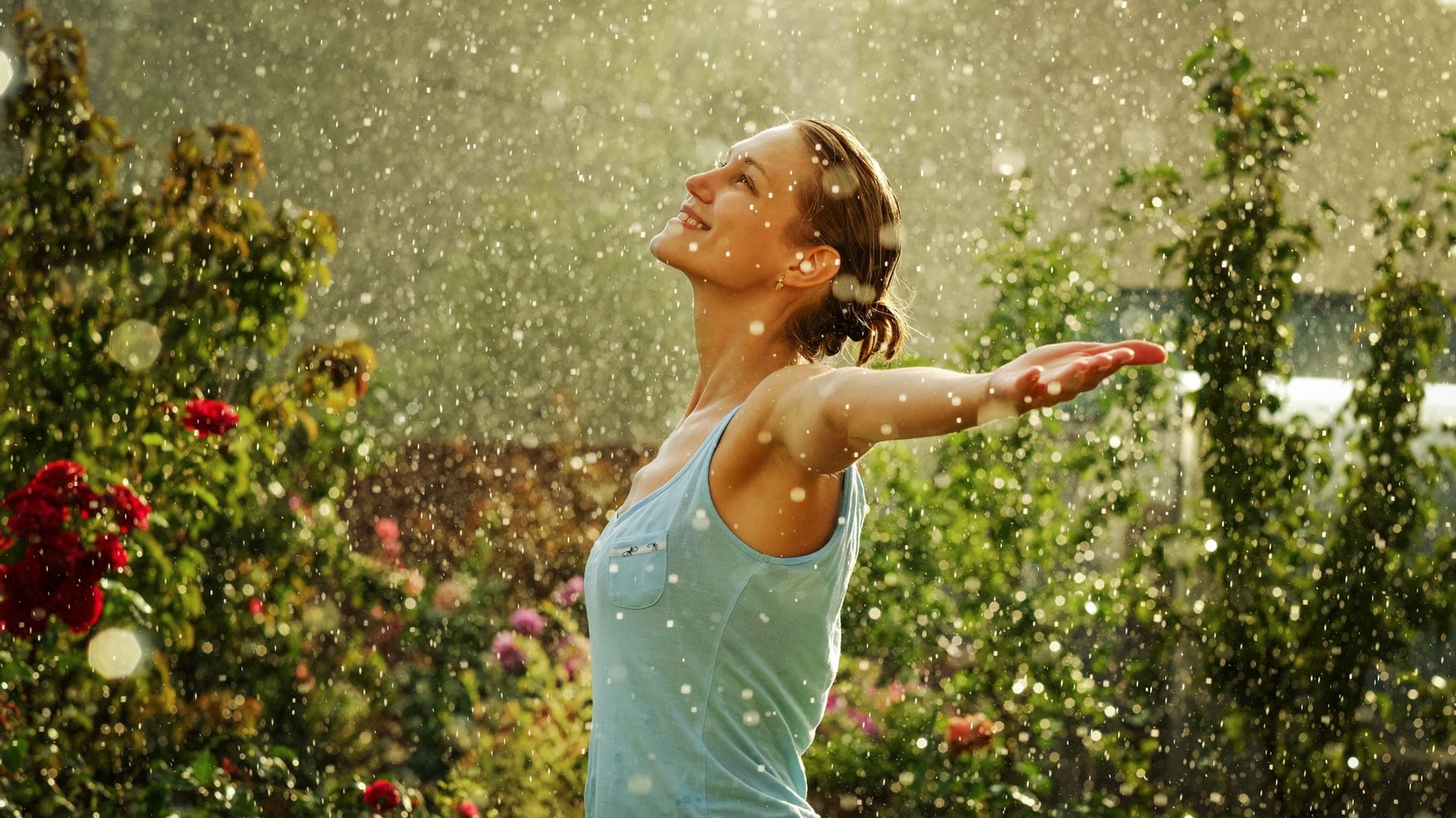 Woman enjoys rain