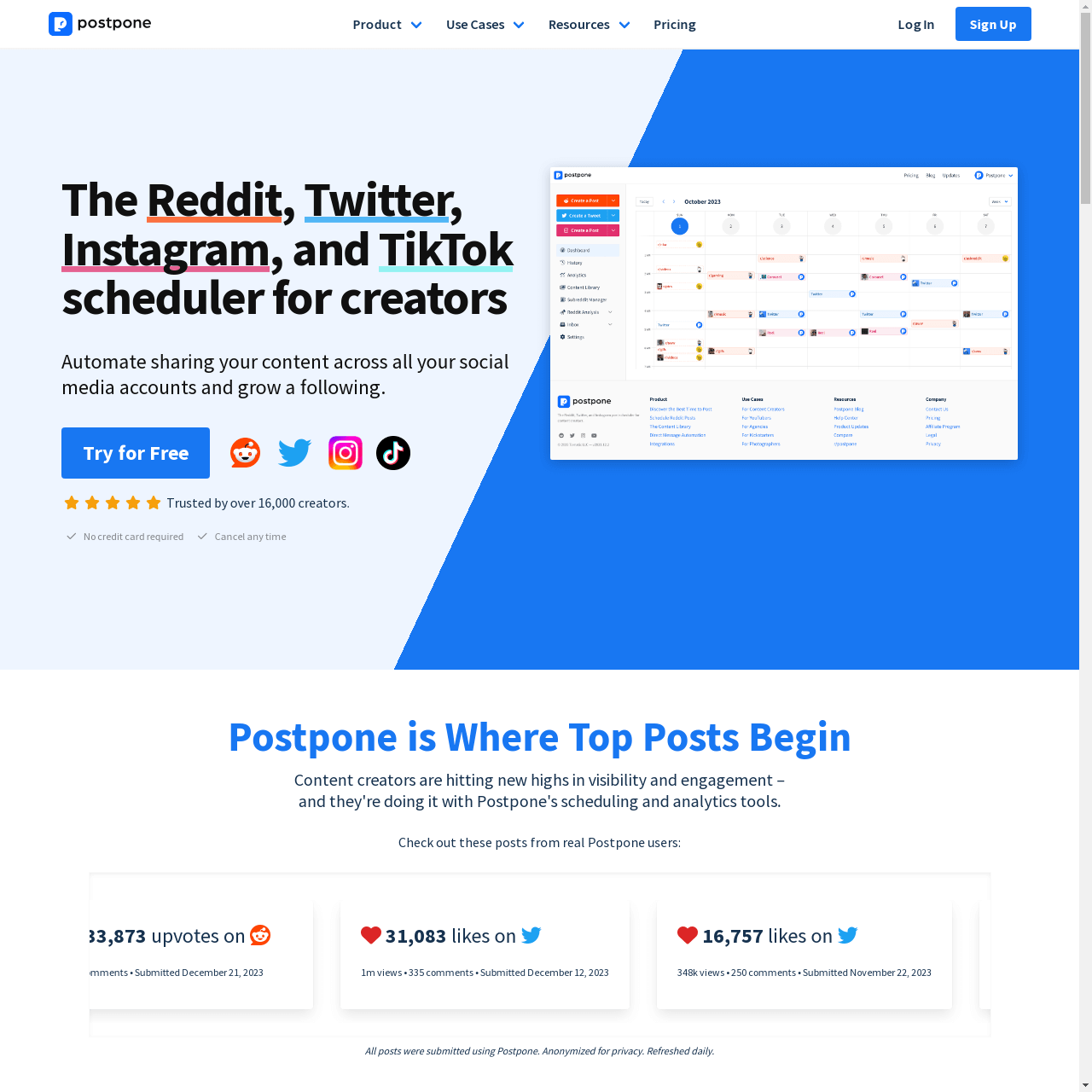 Postpone.app Homepage Screenshot