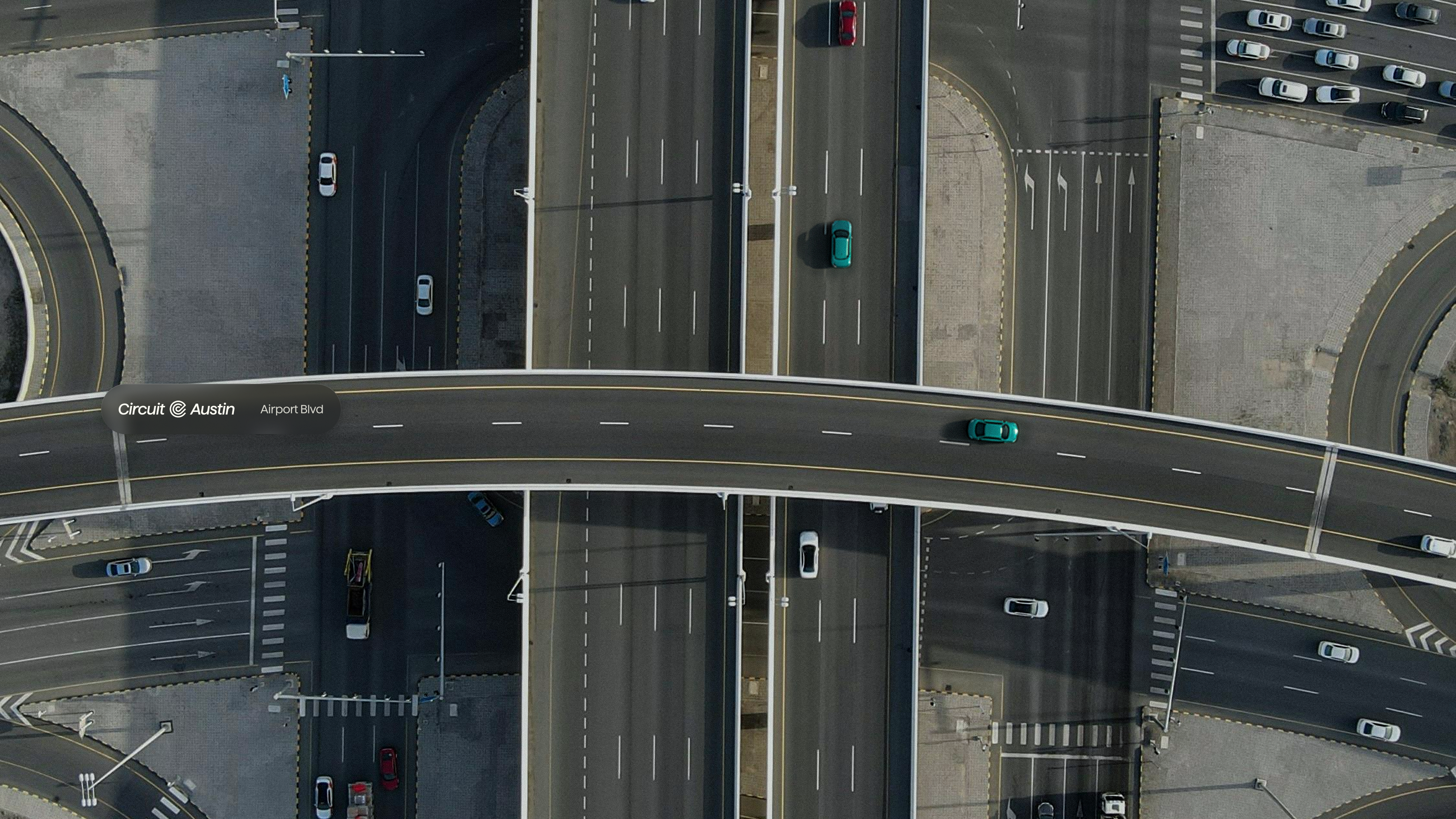 Circuit cars in urban city, drone view