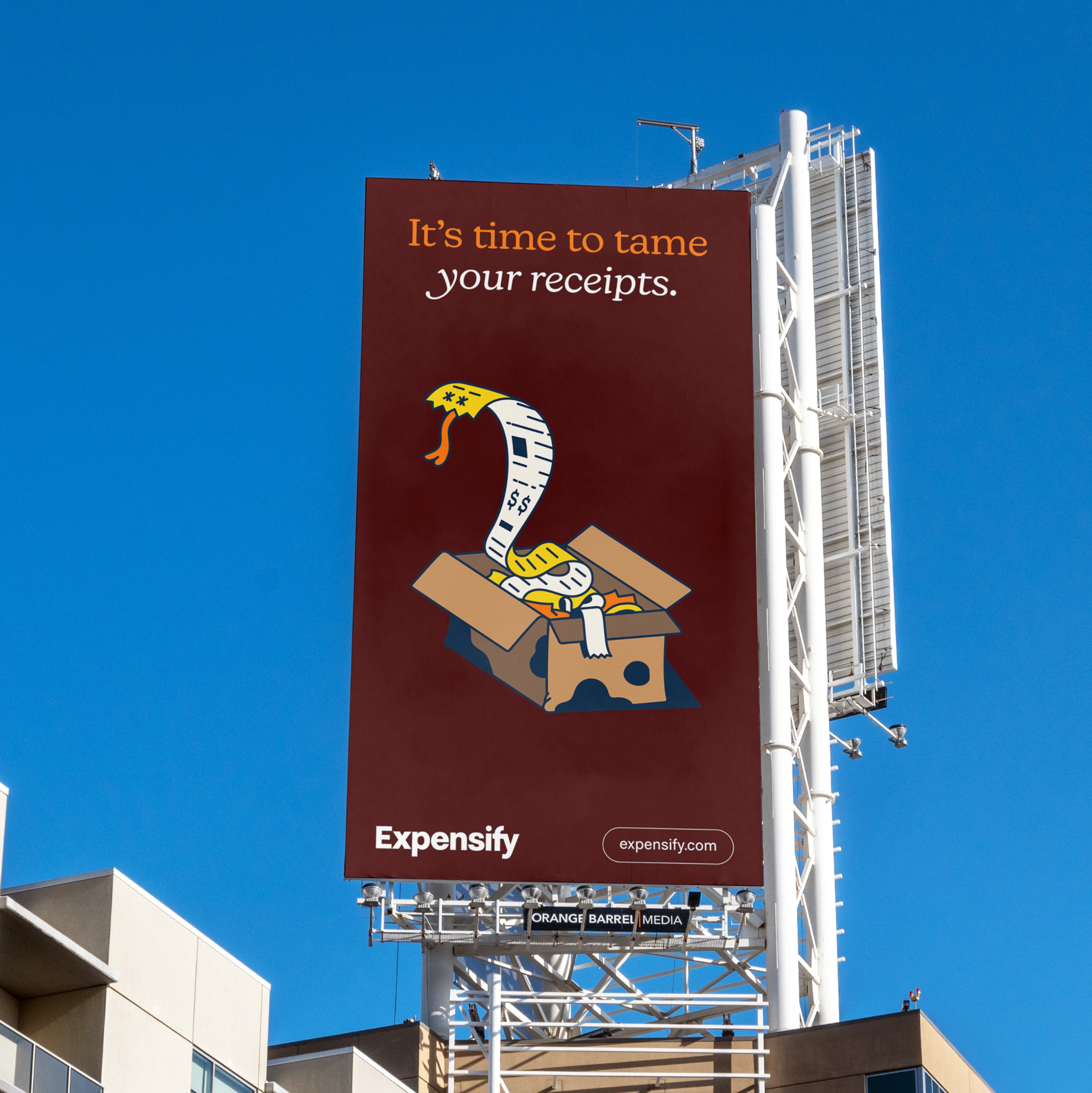 An example of a billboard showing an Expensify out-of-home ad.