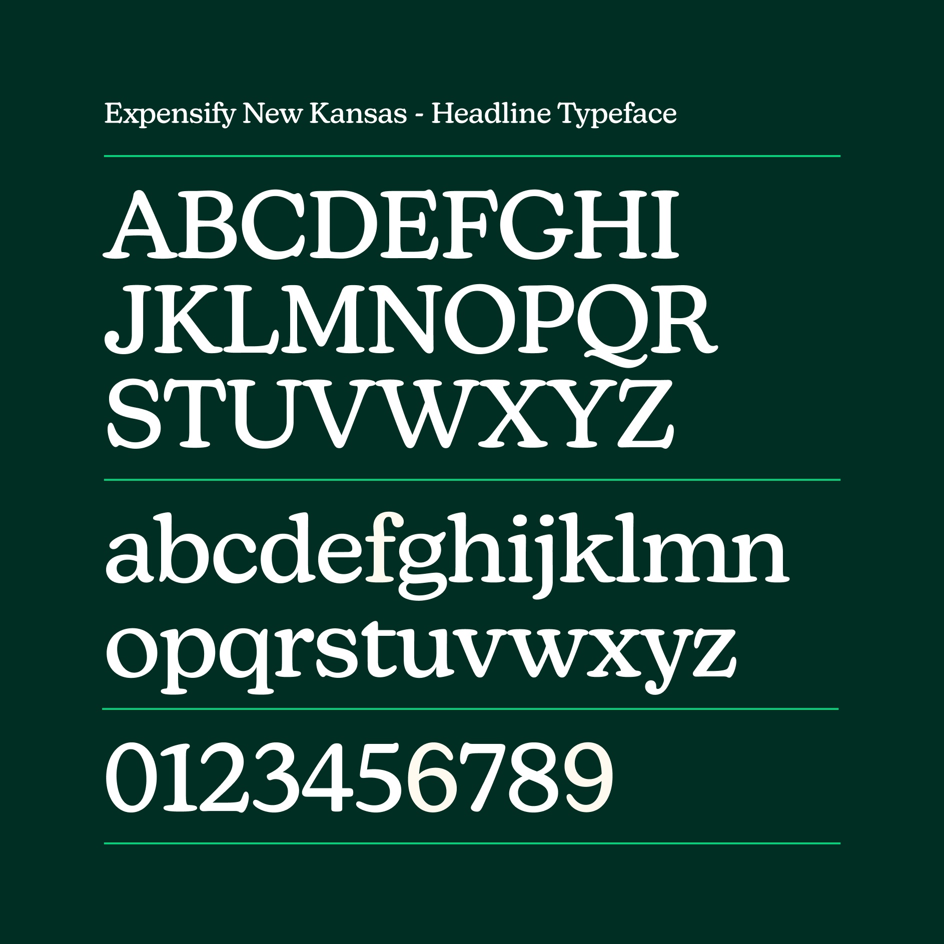 Example letterforms and numbers from the custom Expensify New Kansas typeface.