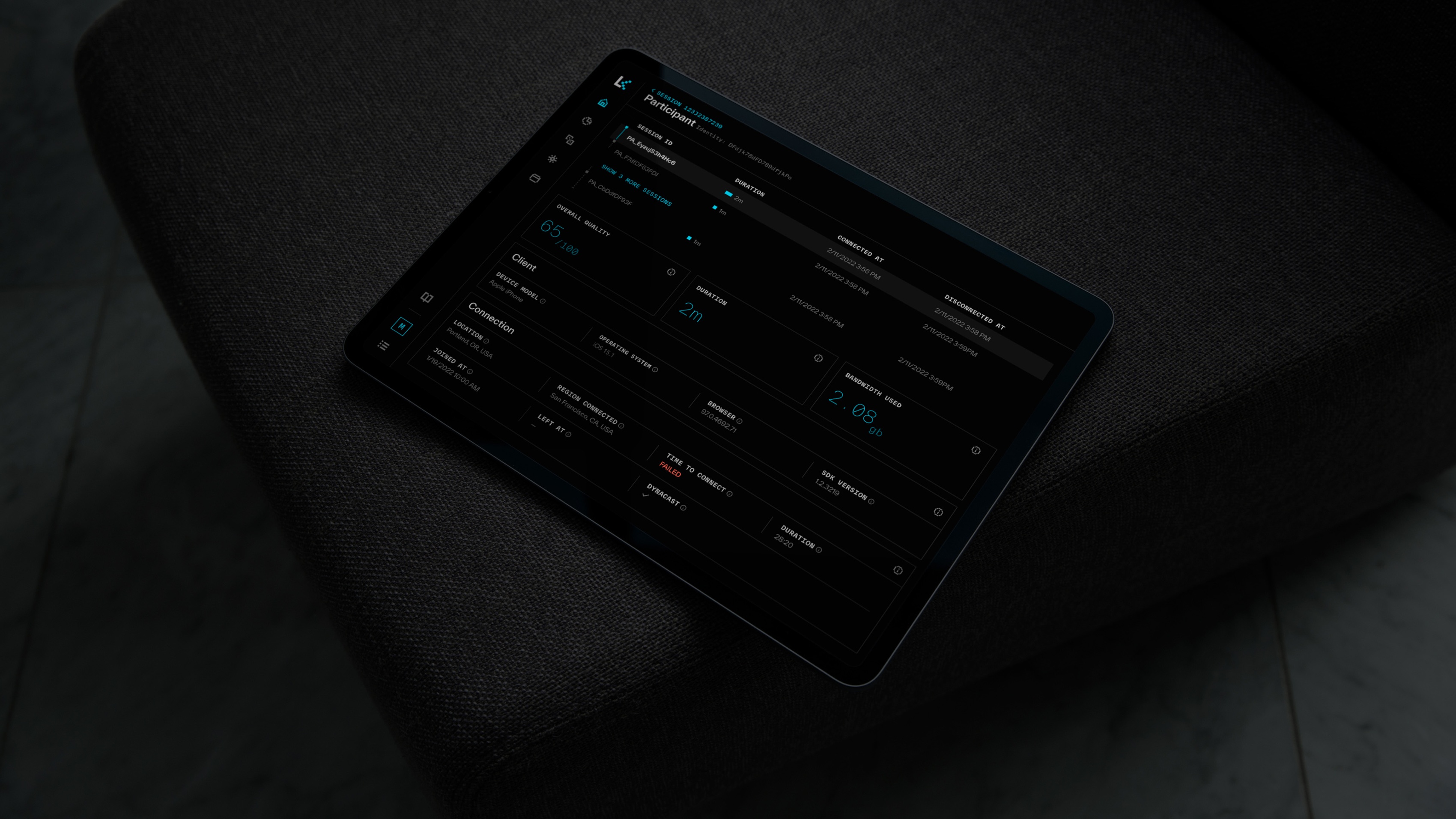 LiveKit Dashboard on an iPad