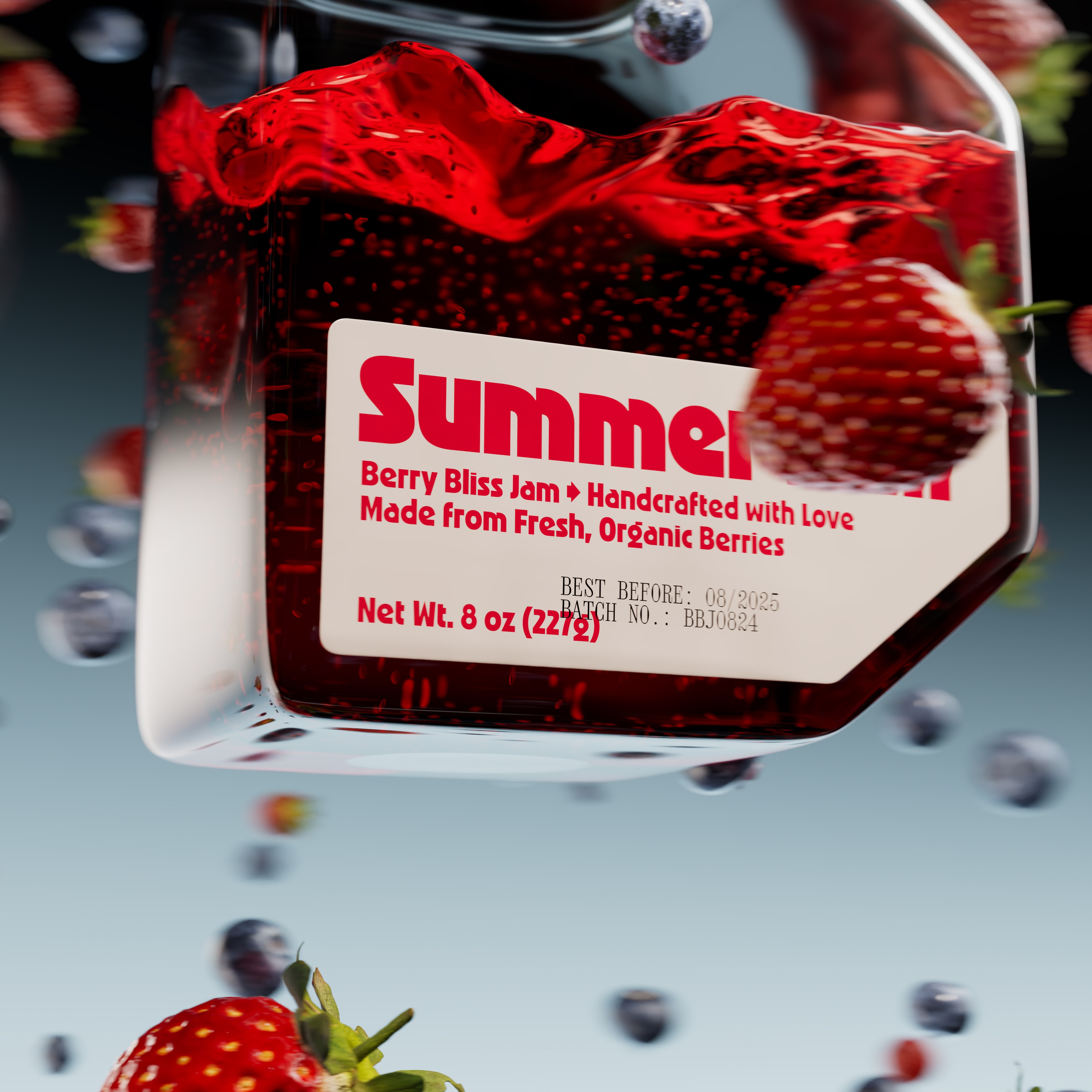 Close up of label for berry jam