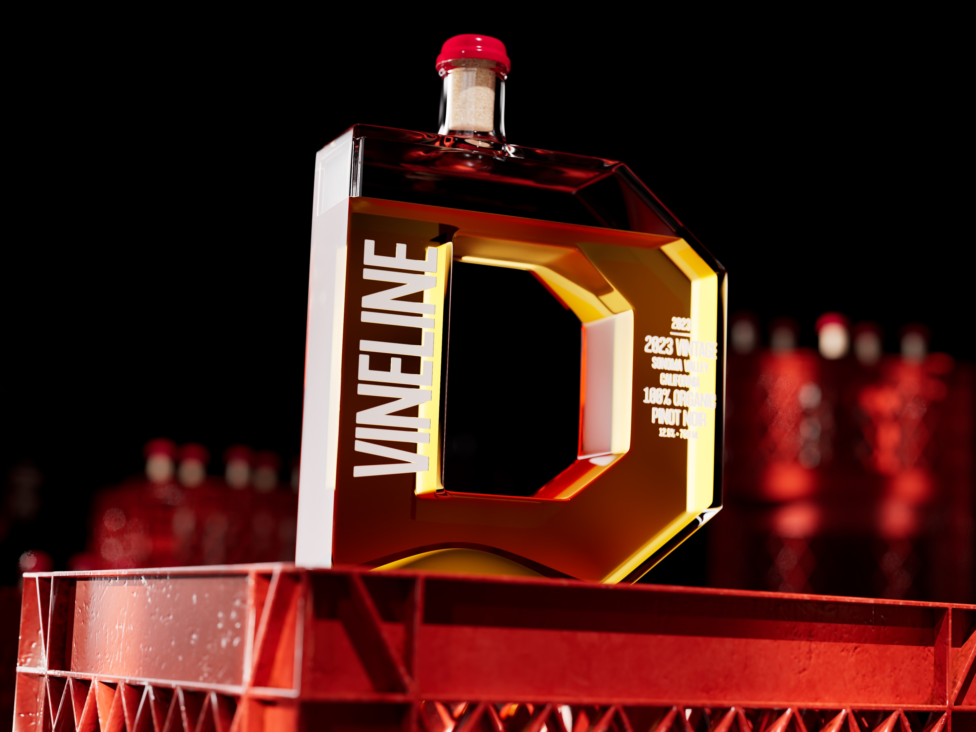 A wine bottle shaped like a D