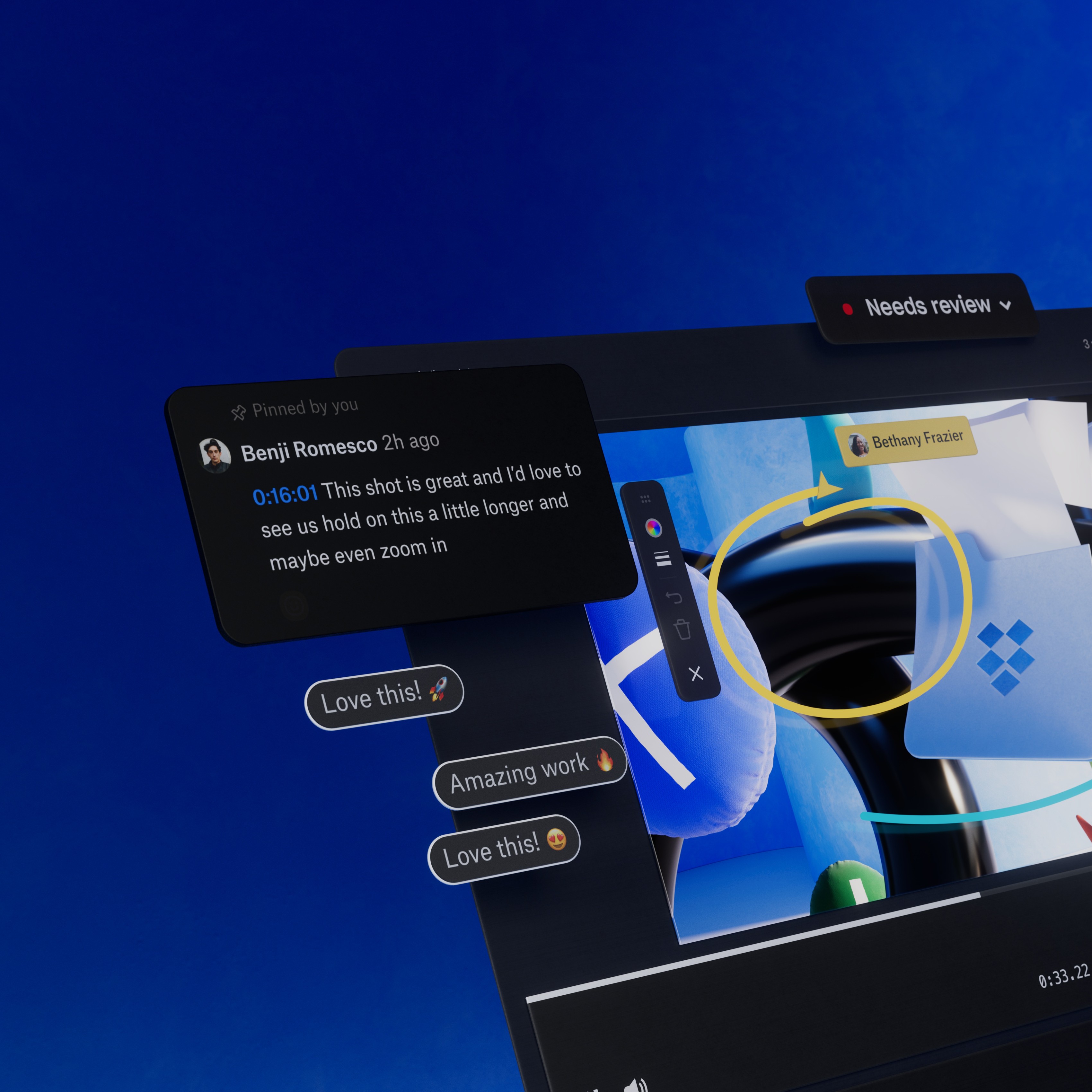 Close up macro shot of the dropbox replay UI