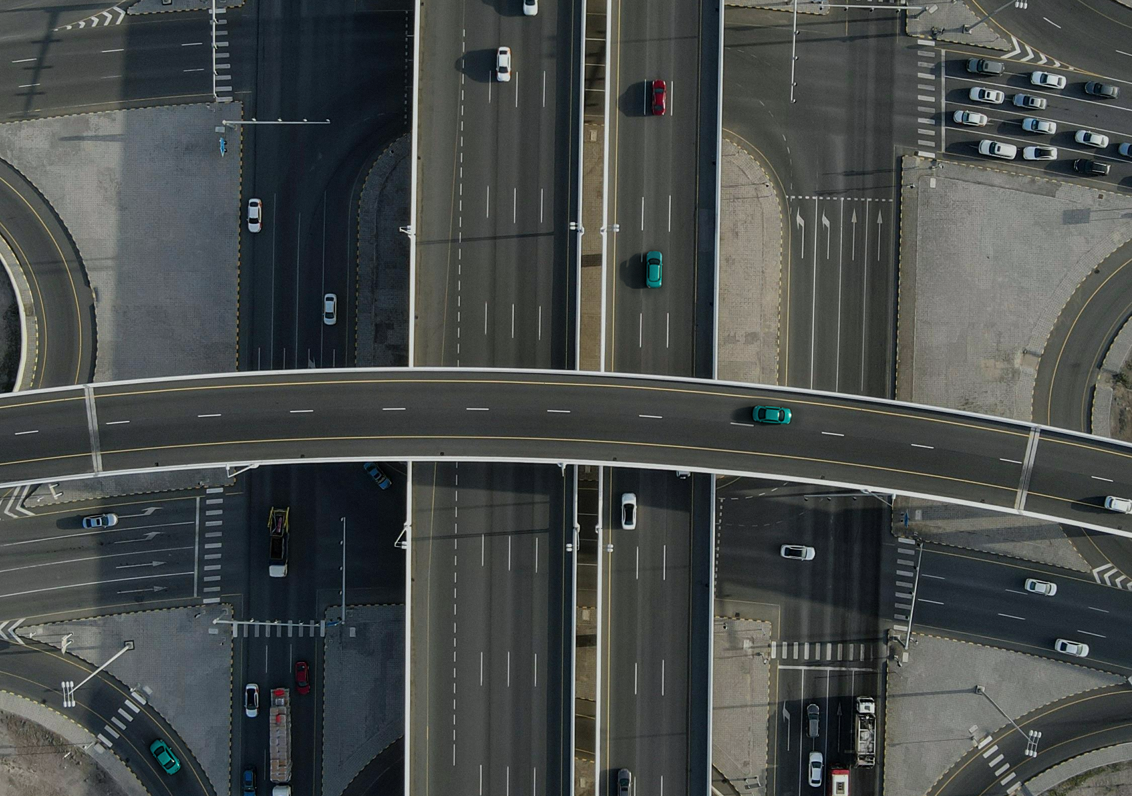 Circuit cars in urban city, drone view