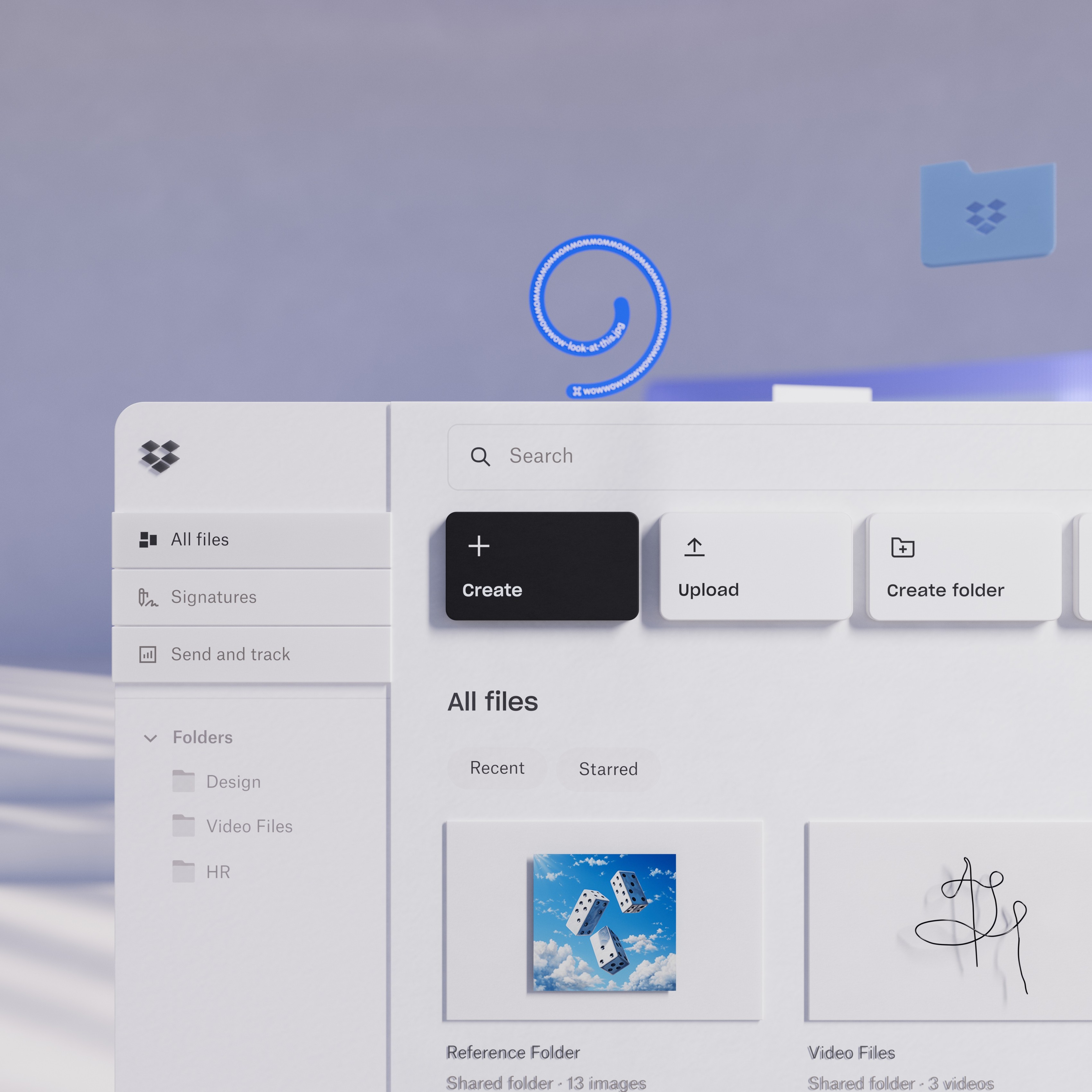 Close up macro shot of the dropbox dashboard UI
