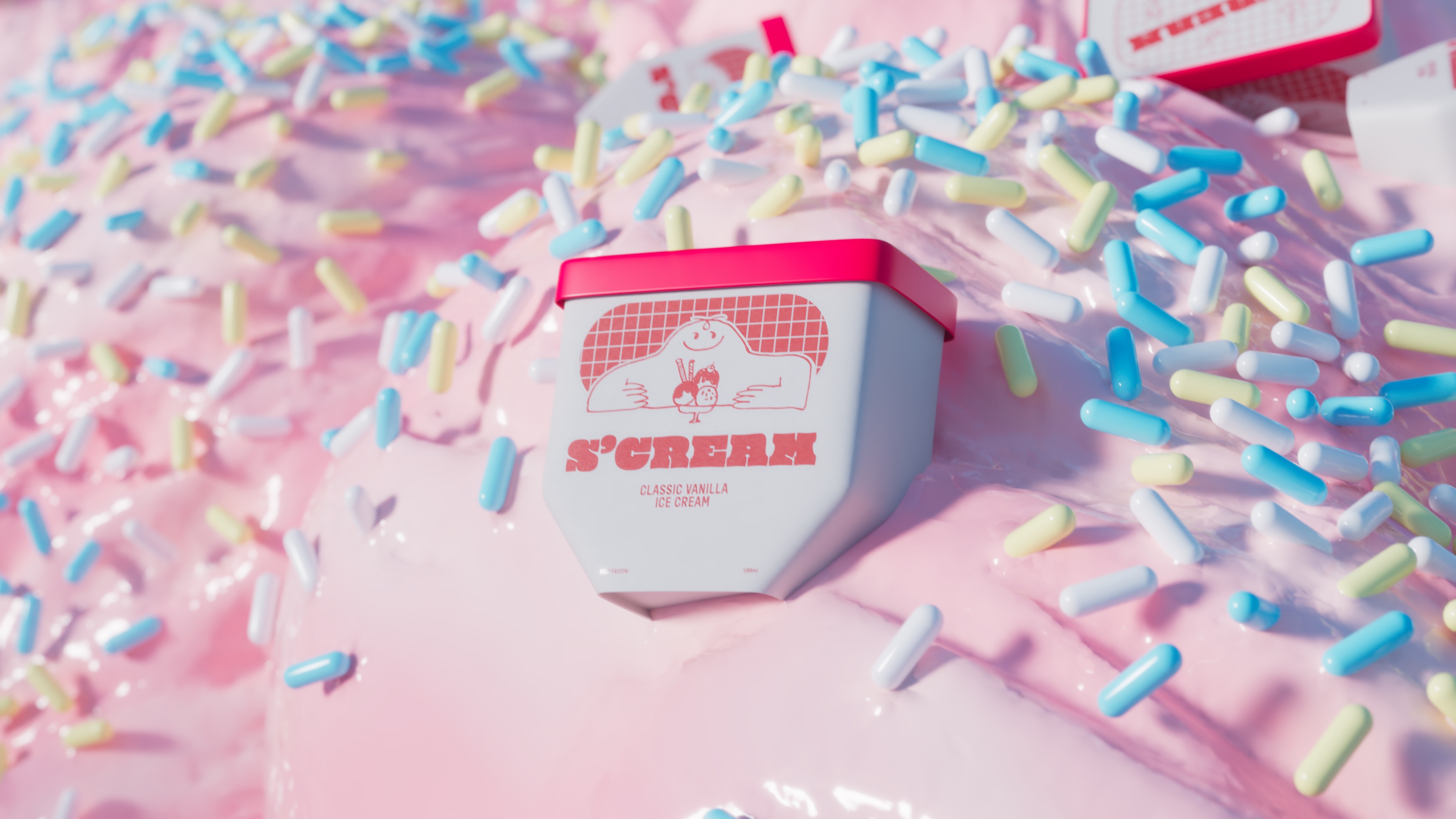 Ice cream tub embedded into a giant scoop