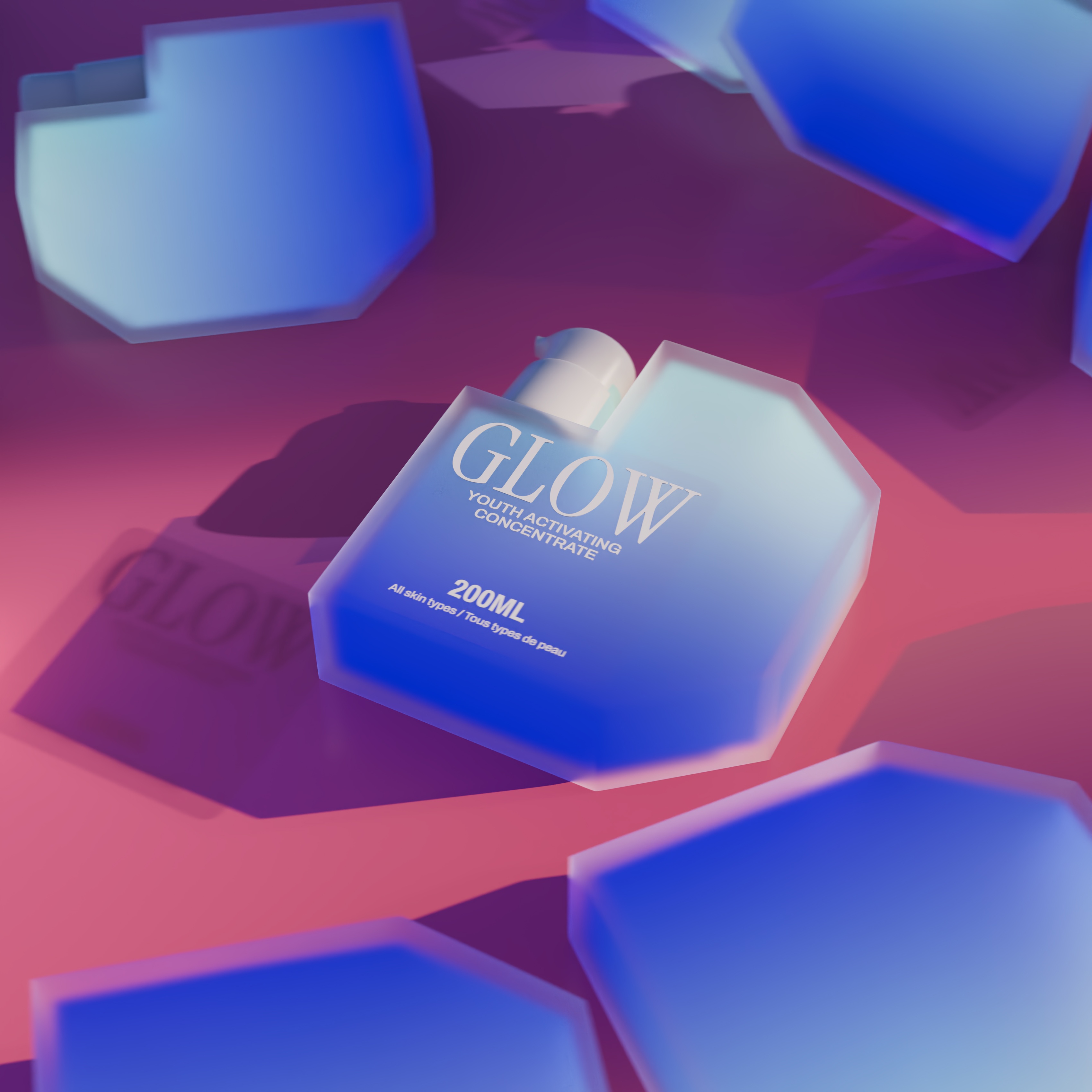 A translucent skincare product sitting lying on the ground
